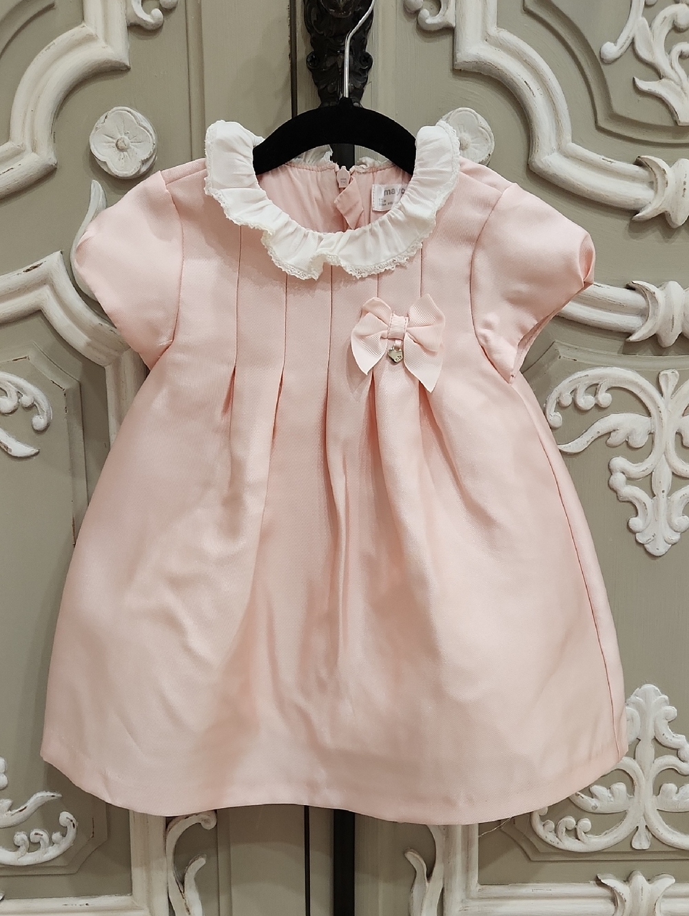 Mayoral Bqby Girls Classic Pink Bow-Accent Girls Dress Size 12 Months